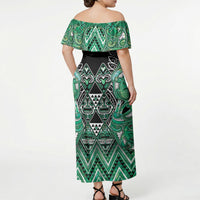 Aotearoa Ngati Awa Off Shoulder Maxi Dress Maori Tribal Green Marble Paua Shell Pattern DT05 - Polynesian Pride