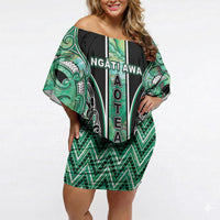 Aotearoa Ngati Awa Off Shoulder Short Dress Maori Tribal Green Marble Paua Shell Pattern DT05 Women Green - Polynesian Pride