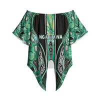 Aotearoa Ngati Awa Off Shoulder Wrap Waist Top Maori Tribal Green Marble Paua Shell Pattern DT05 - Polynesian Pride