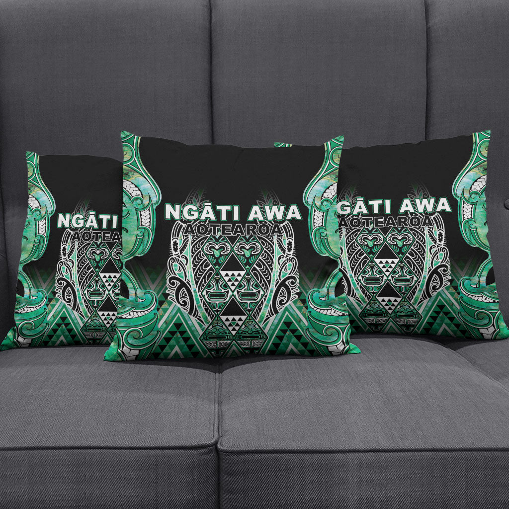 Aotearoa Ngati Awa Pillow Cover Maori Tribal Green Marble Paua Shell Pattern DT05 - Polynesian Pride