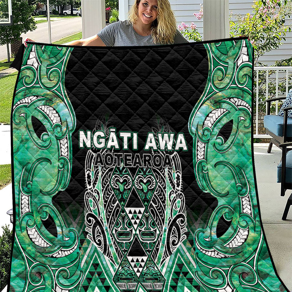 Aotearoa Ngati Awa Quilt Maori Tribal Green Marble Paua Shell Pattern DT05 Green - Polynesian Pride