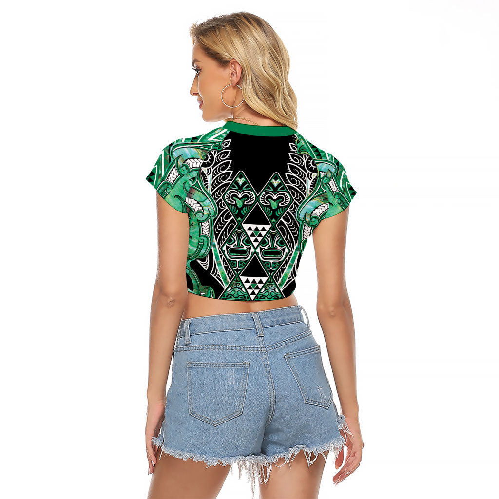 Aotearoa Ngati Awa Raglan Cropped T Shirt Maori Tribal Green Marble Paua Shell Pattern DT05 - Polynesian Pride