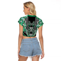 Aotearoa Ngati Awa Raglan Cropped T Shirt Maori Tribal Green Marble Paua Shell Pattern DT05 - Polynesian Pride
