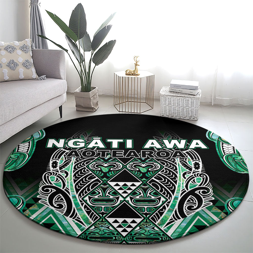 Aotearoa Ngati Awa Round Carpet Maori Tribal Green Marble Paua Shell Pattern DT05 - Polynesian Pride