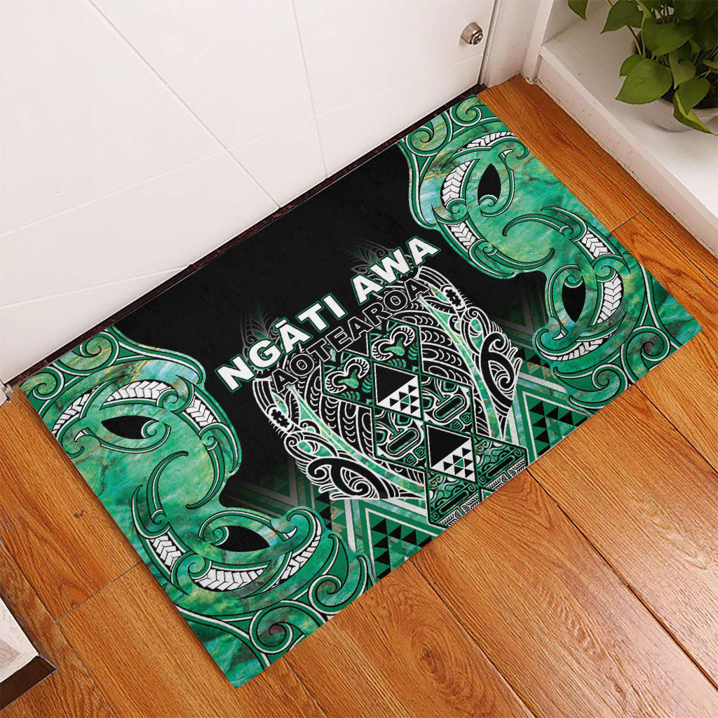 Aotearoa Ngati Awa Rubber Doormat Maori Tribal Green Marble Paua Shell Pattern DT05 - Polynesian Pride