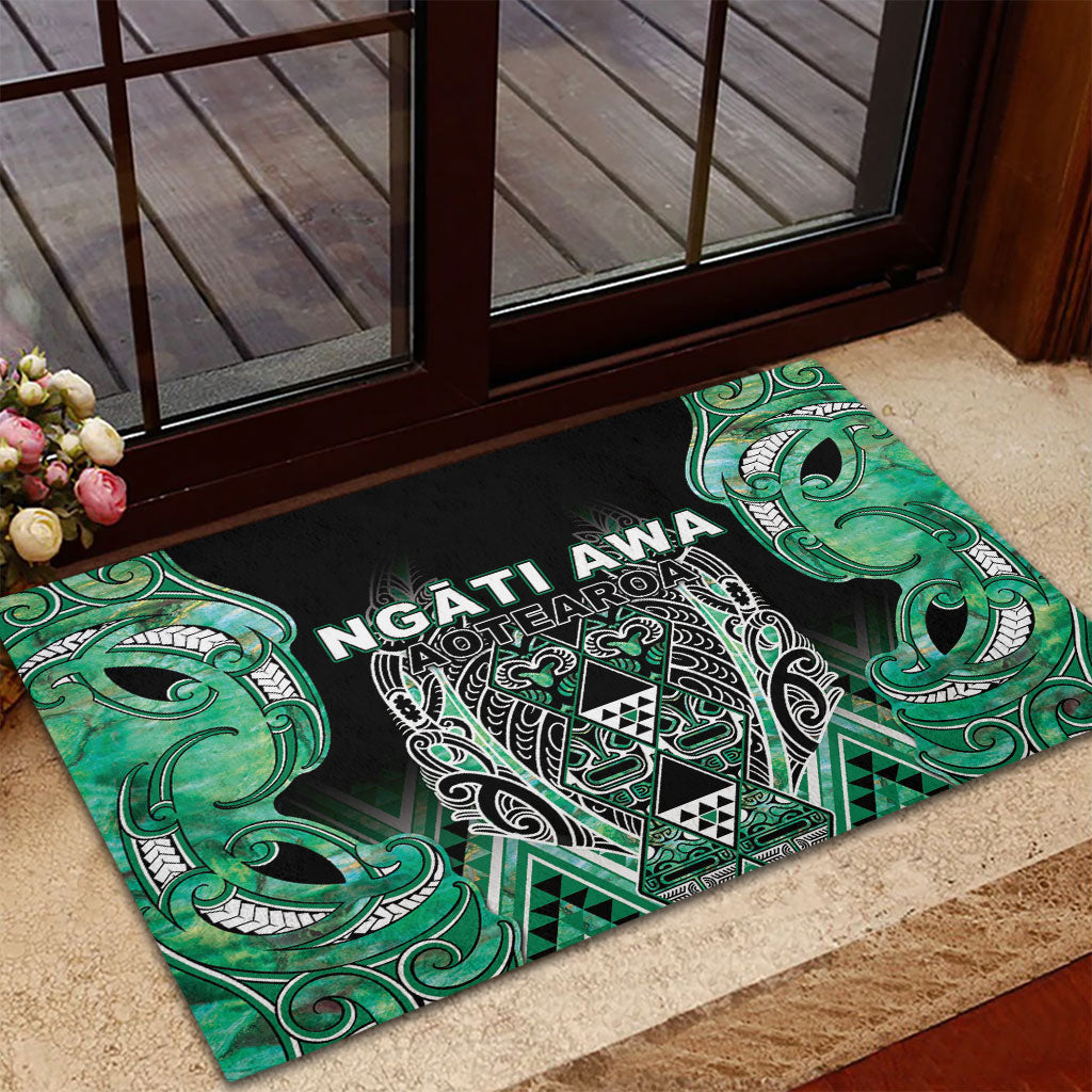 Aotearoa Ngati Awa Rubber Doormat Maori Tribal Green Marble Paua Shell Pattern DT05 - Polynesian Pride