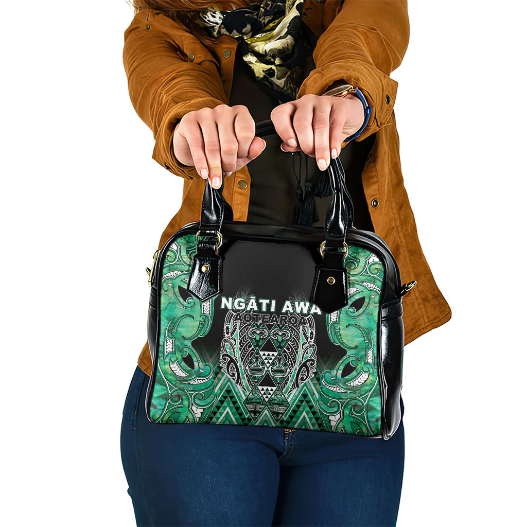 Aotearoa Ngati Awa Shoulder Handbag Maori Tribal Green Marble Paua Shell Pattern DT05 One Size Green - Polynesian Pride