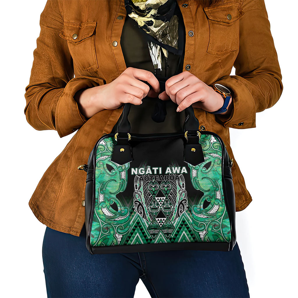 Aotearoa Ngati Awa Shoulder Handbag Maori Tribal Green Marble Paua Shell Pattern DT05 - Polynesian Pride