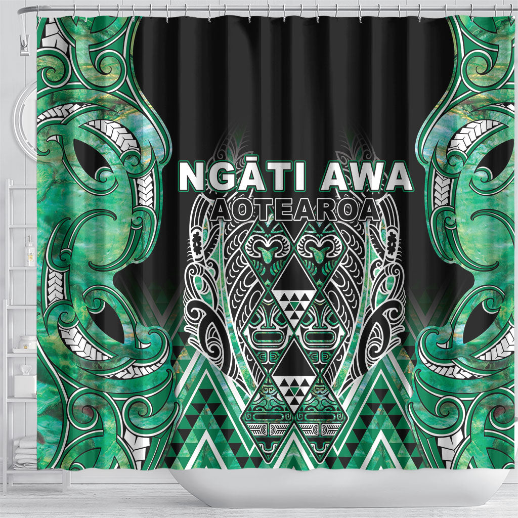 Aotearoa Ngati Awa Shower Curtain Maori Tribal Green Marble Paua Shell Pattern DT05 - Polynesian Pride