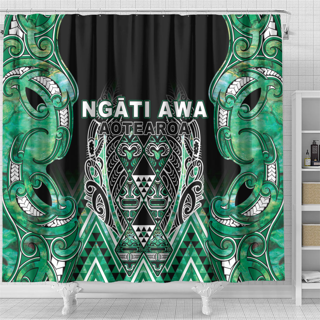 Aotearoa Ngati Awa Shower Curtain Maori Tribal Green Marble Paua Shell Pattern DT05 - Polynesian Pride
