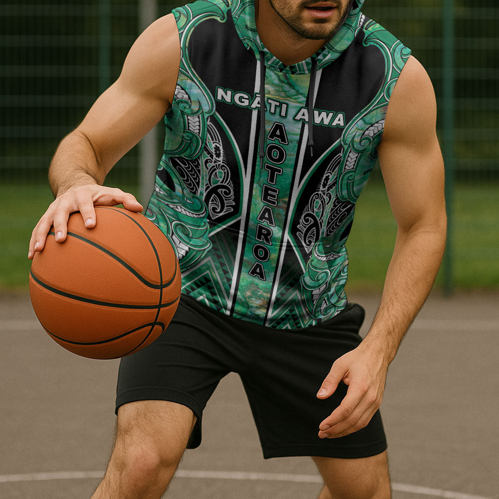 Aotearoa Ngati Awa Sleeveless Hoodie Maori Tribal Green Marble Paua Shell Pattern DT05 - Polynesian Pride