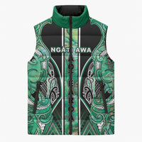 Aotearoa Ngati Awa Sleeveless Puffer Jacket Maori Tribal Green Marble Paua Shell Pattern DT05 Unisex Green - Polynesian Pride