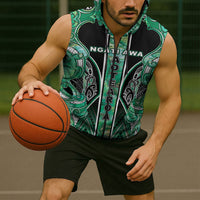 Aotearoa Ngati Awa Sleeveless Zip Hoodie Maori Tribal Green Marble Paua Shell Pattern DT05 - Polynesian Pride