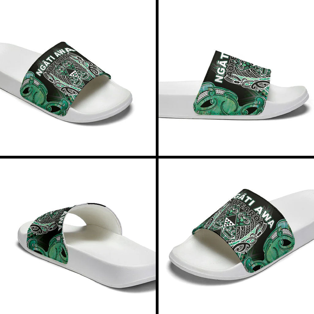 Aotearoa Ngati Awa Slide Sandals Maori Tribal Green Marble Paua Shell Pattern DT05 - Polynesian Pride
