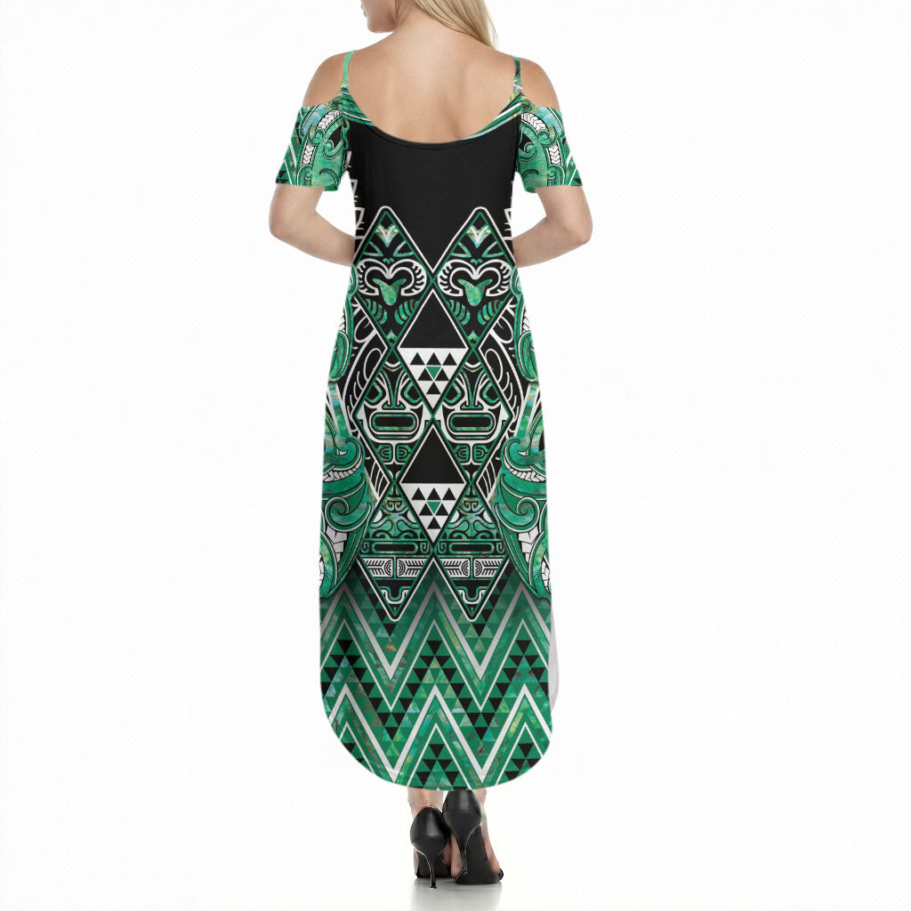 Aotearoa Ngati Awa Summer Maxi Dress Maori Tribal Green Marble Paua Shell Pattern DT05 - Polynesian Pride