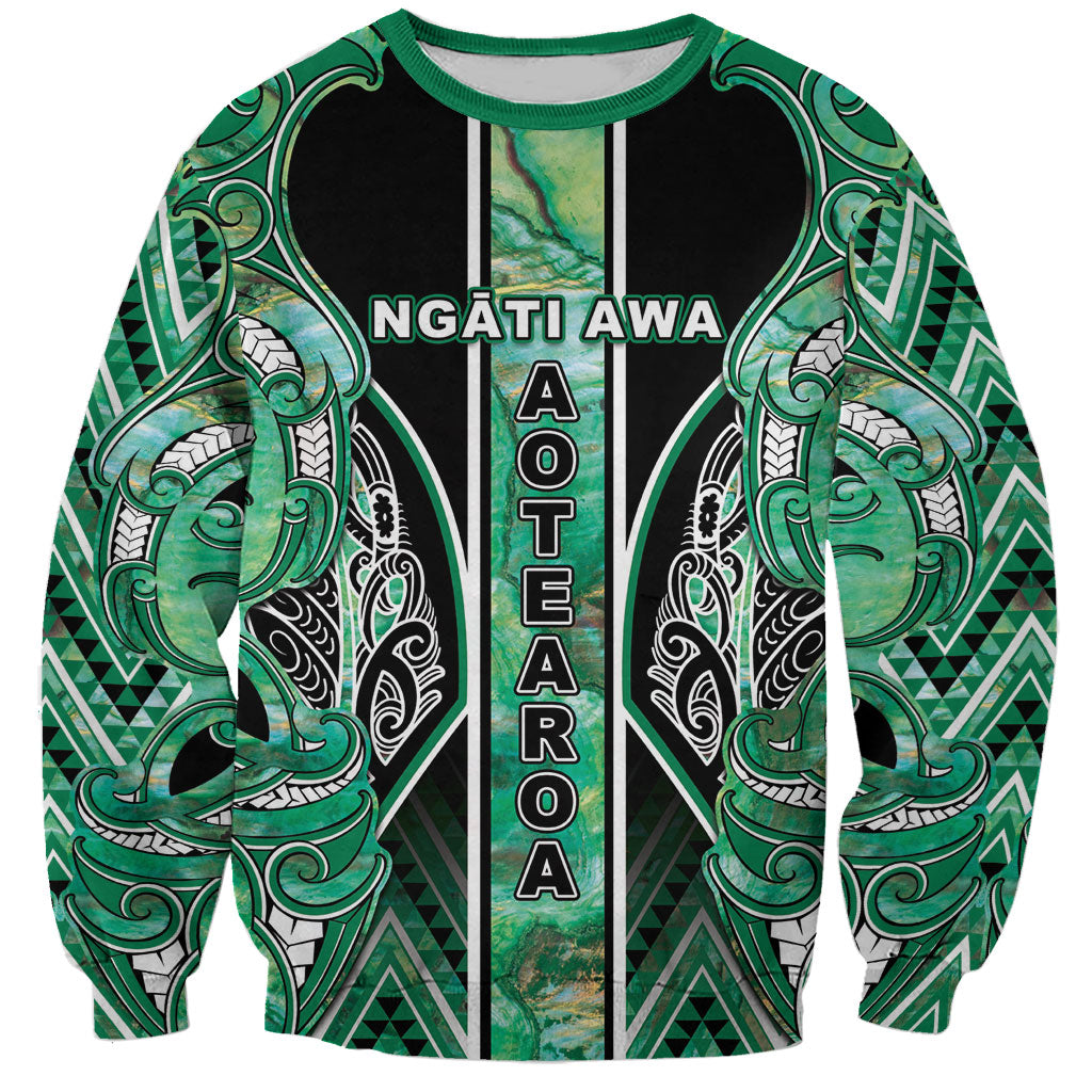 Aotearoa Ngati Awa Sweatshirt Maori Tribal Green Marble Paua Shell Pattern DT05 Unisex Green - Polynesian Pride