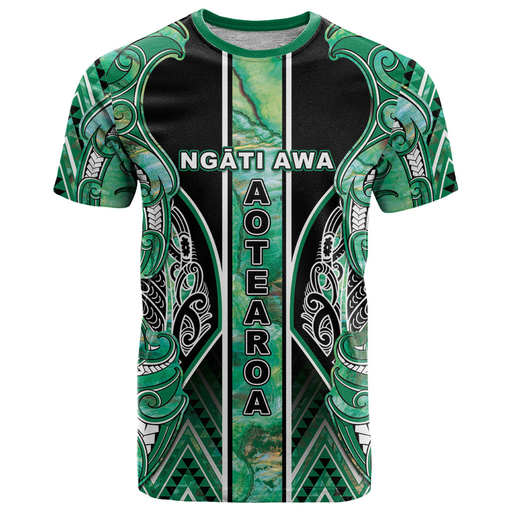 Aotearoa Ngati Awa T Shirt Maori Tribal Green Marble Paua Shell Pattern DT05 Green - Polynesian Pride