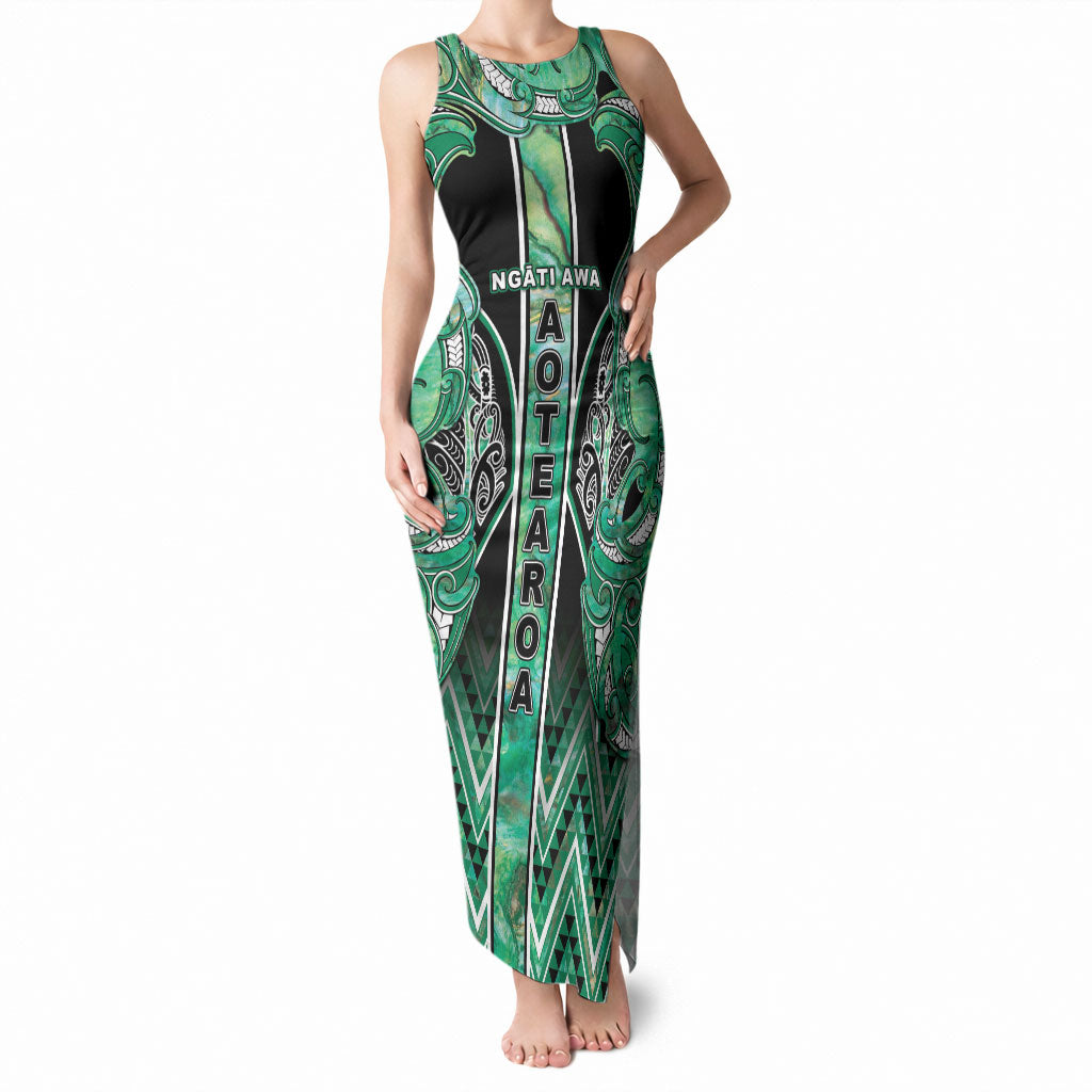 Aotearoa Ngati Awa Tank Maxi Dress Maori Tribal Green Marble Paua Shell Pattern DT05 Women Green - Polynesian Pride