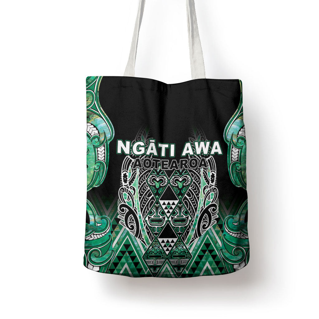 Aotearoa Ngati Awa Tote Bag Maori Tribal Green Marble Paua Shell Pattern DT05 - Polynesian Pride
