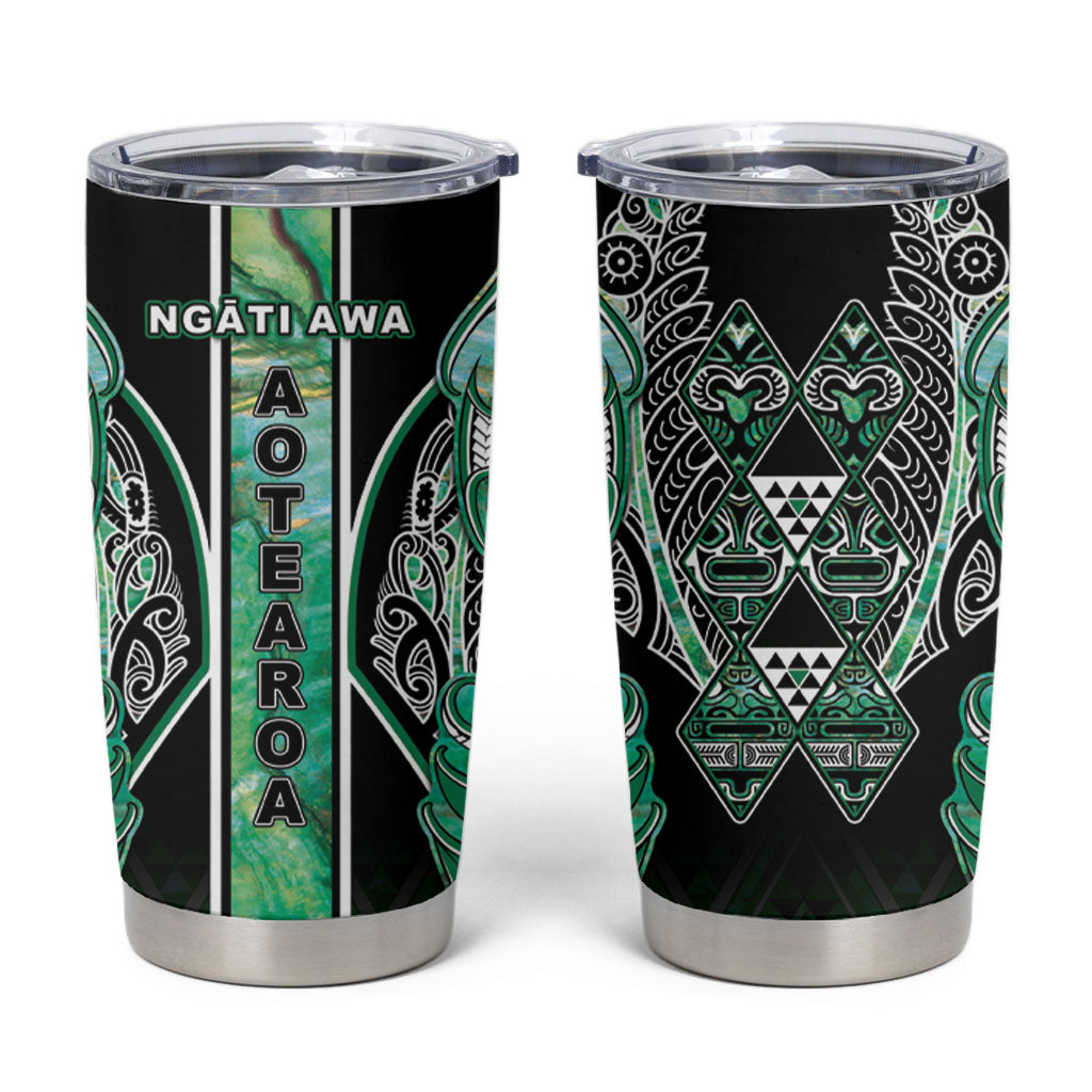 Aotearoa Ngati Awa Tumbler Cup Maori Tribal Green Marble Paua Shell Pattern DT05 Green - Polynesian Pride