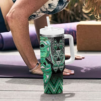 Aotearoa Ngati Awa Tumbler With Handle Maori Tribal Green Marble Paua Shell Pattern DT05 - Polynesian Pride