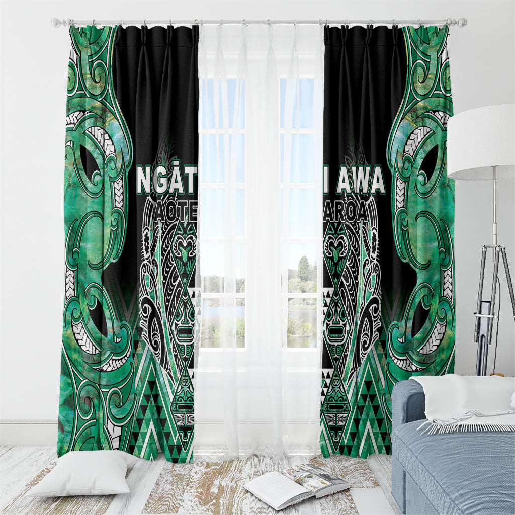 Aotearoa Ngati Awa Window Curtain Maori Tribal Green Marble Paua Shell Pattern DT05 - Polynesian Pride