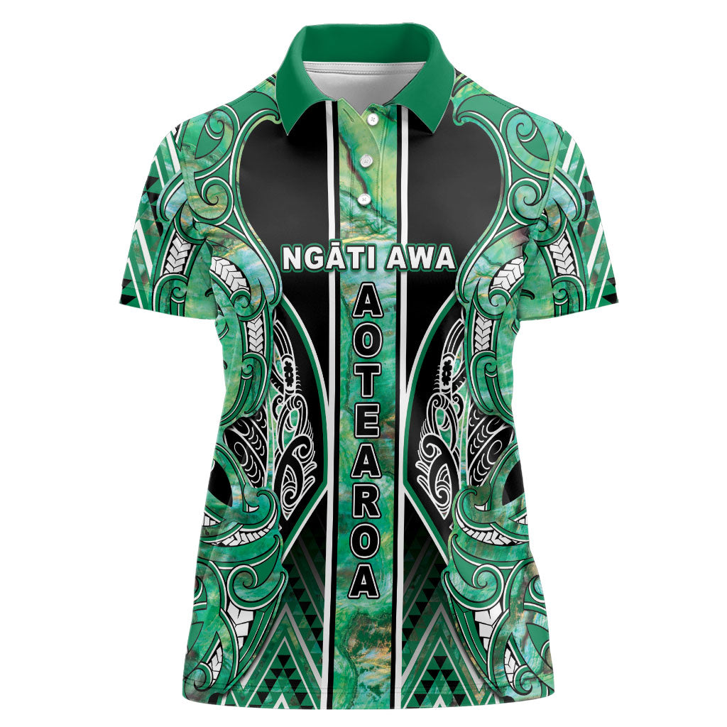 Aotearoa Ngati Awa Women Polo Shirt Maori Tribal Green Marble Paua Shell Pattern DT05 Female Green - Polynesian Pride