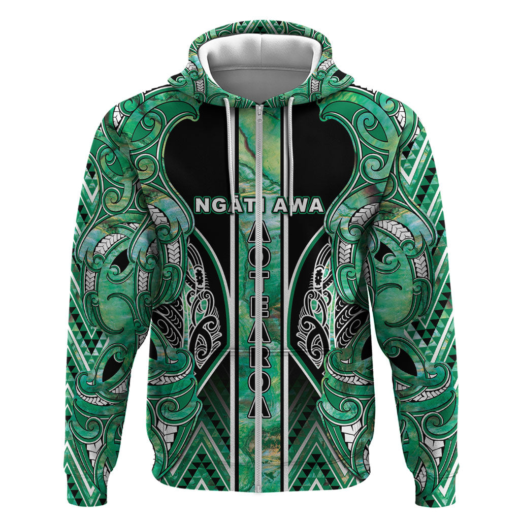 Aotearoa Ngati Awa Zip Hoodie Maori Tribal Green Marble Paua Shell Pattern DT05 Zip Hoodie Green - Polynesian Pride