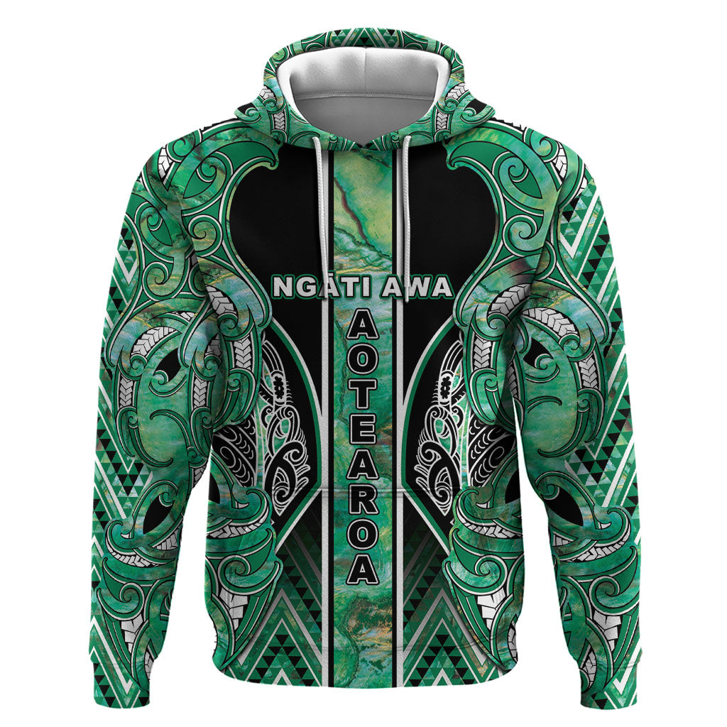 Aotearoa Ngati Awa Zip Hoodie Maori Tribal Green Marble Paua Shell Pattern DT05 Pullover Hoodie Green - Polynesian Pride
