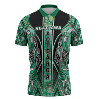 Aotearoa Ngati Awa Zipper Polo Shirt Maori Tribal Green Marble Paua Shell Pattern DT05 Green - Polynesian Pride