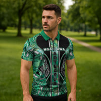 Aotearoa Ngati Awa Zipper Polo Shirt Maori Tribal Green Marble Paua Shell Pattern DT05 - Polynesian Pride