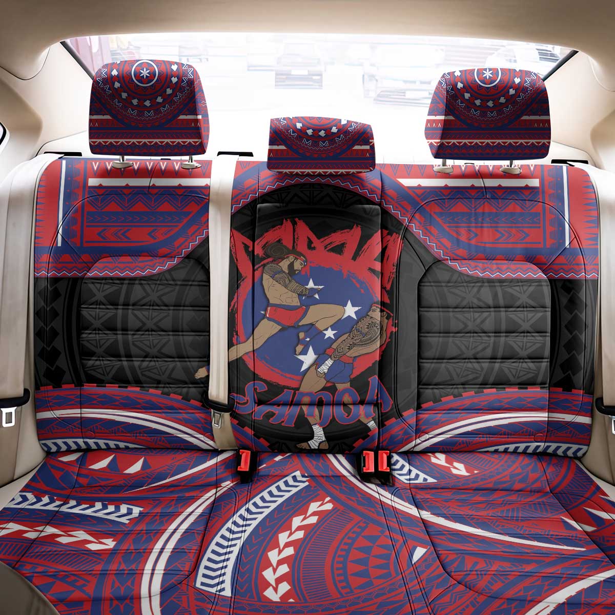 Samoa Mixed Martial Arts Back Car Seat Cover Flying Knee Of Samoan DT05 - Polynesian Pride