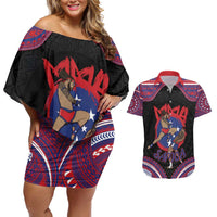 Personalised Samoa Mixed Martial Arts Couples Matching Off Shoulder Short Dress and Hawaiian Shirt Flying Knee Of Samoan DT05 Black - Polynesian Pride