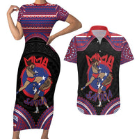 Personalised Samoa Mixed Martial Arts Couples Matching Short Sleeve Bodycon Dress and Hawaiian Shirt Flying Knee Of Samoan DT05 Black - Polynesian Pride