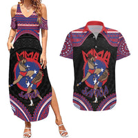 Personalised Samoa Mixed Martial Arts Couples Matching Summer Maxi Dress and Hawaiian Shirt Flying Knee Of Samoan DT05 Black - Polynesian Pride