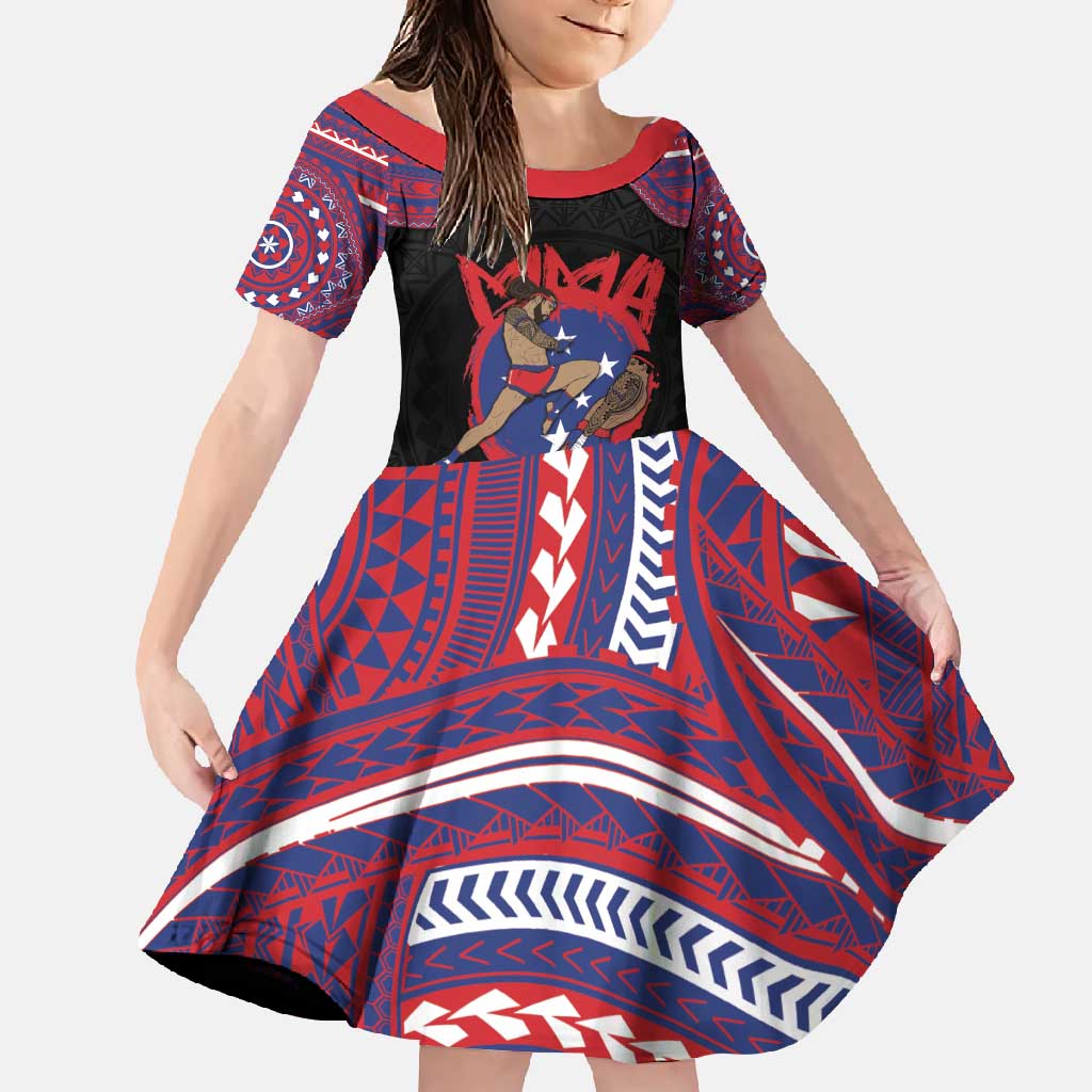 Personalised Samoa Mixed Martial Arts Family Matching Long Sleeve Bodycon Dress and Hawaiian Shirt Flying Knee Of Samoan - Polynesian Pride