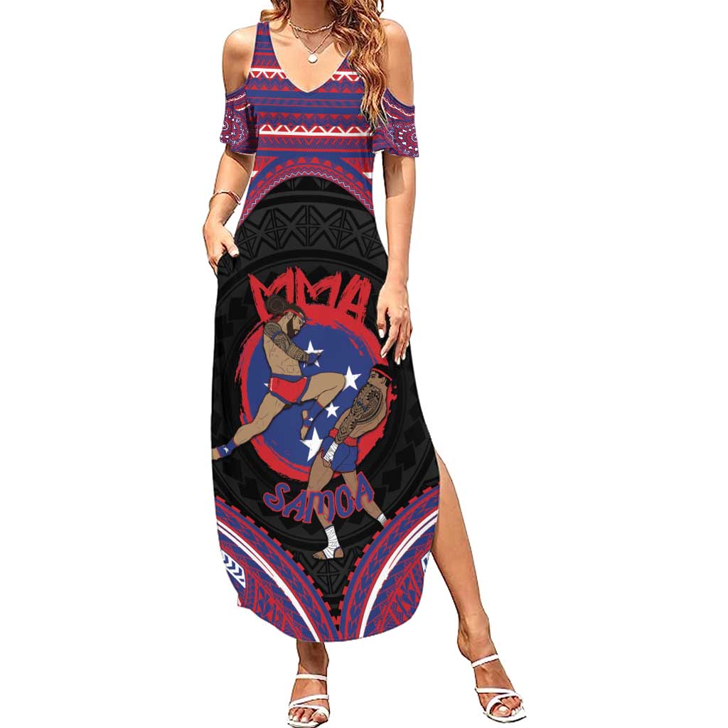 Personalised Samoa Mixed Martial Arts Family Matching Summer Maxi Dress and Hawaiian Shirt Flying Knee Of Samoan - Polynesian Pride