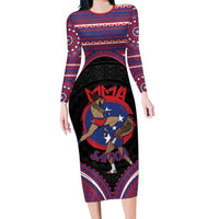 Personalised Samoa Mixed Martial Arts Long Sleeve Bodycon Dress Flying Knee Of Samoan DT05 Long Dress Black - Polynesian Pride