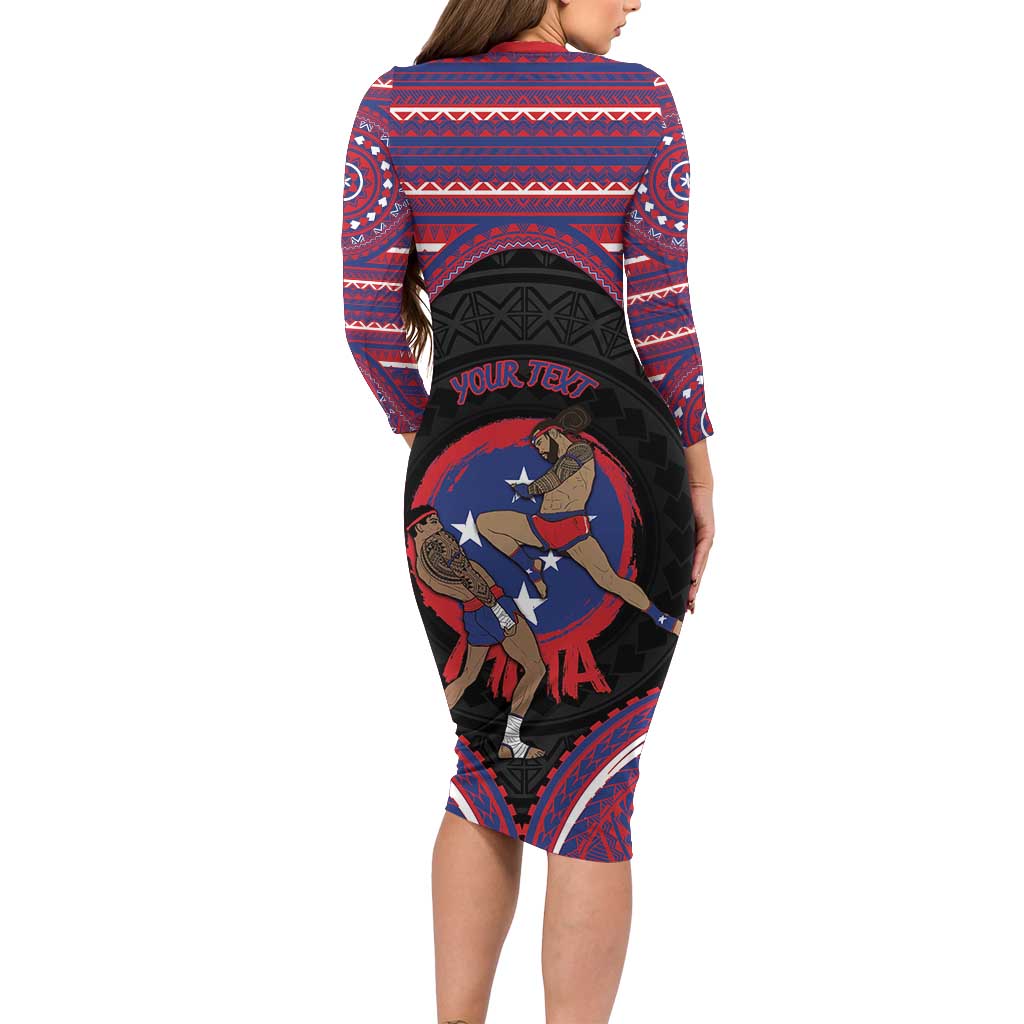 Personalised Samoa Mixed Martial Arts Long Sleeve Bodycon Dress Flying Knee Of Samoan DT05 - Polynesian Pride