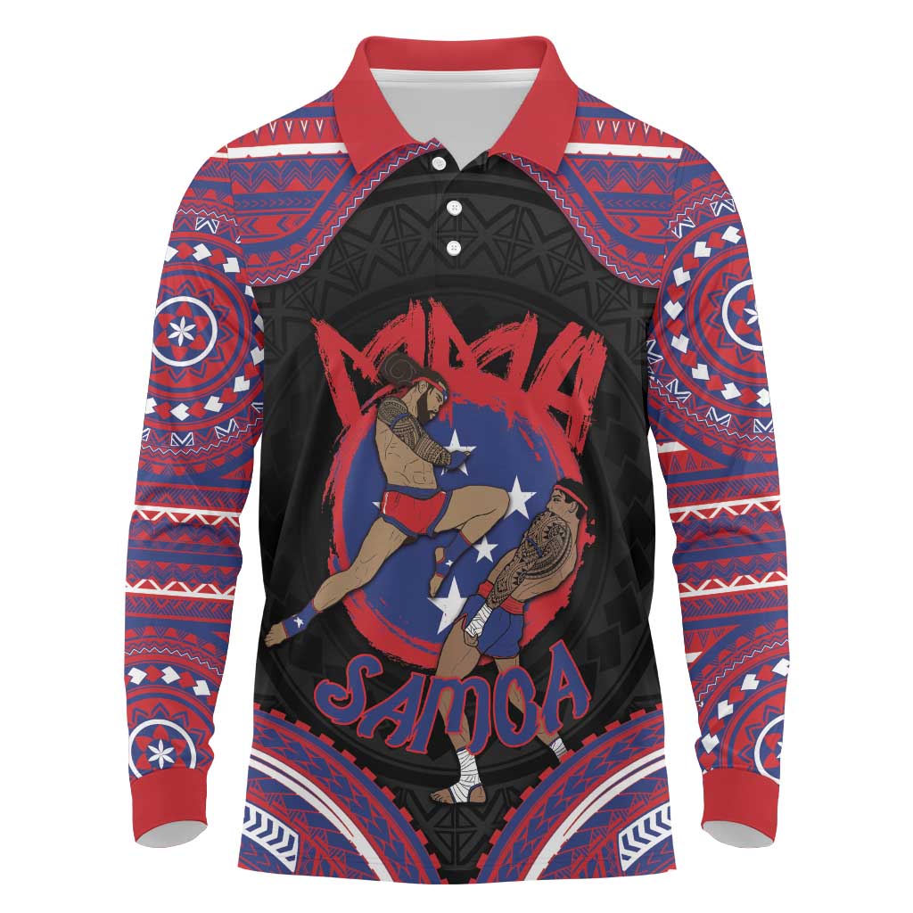 Personalised Samoa Mixed Martial Arts Long Sleeve Polo Shirt Flying Knee Of Samoan - Polynesian Pride