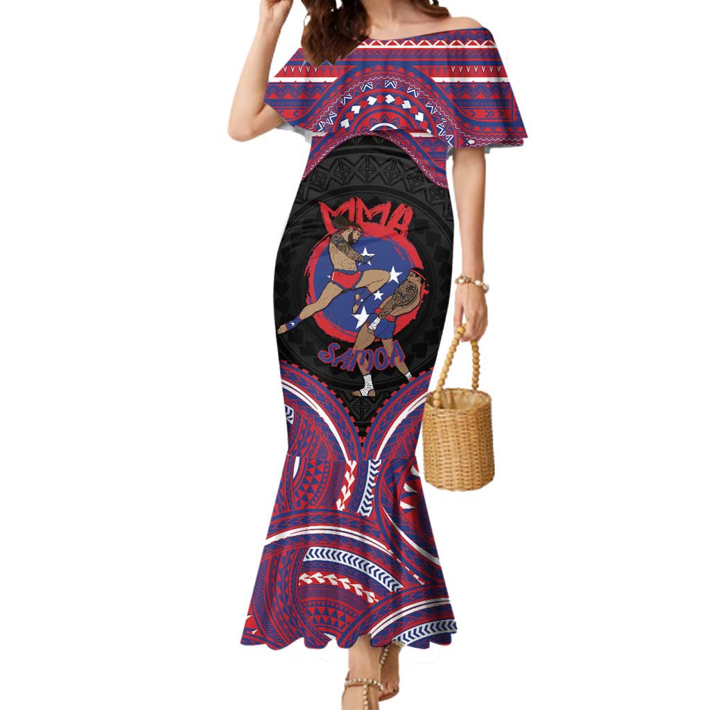 Personalised Samoa Mixed Martial Arts Mermaid Dress Flying Knee Of Samoan DT05 Women Black - Polynesian Pride