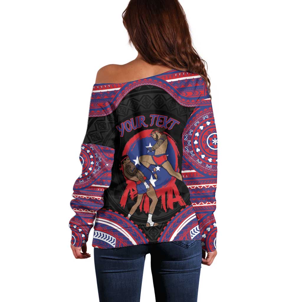 Personalised Samoa Mixed Martial Arts Off Shoulder Sweater Flying Knee Of Samoan DT05 - Polynesian Pride