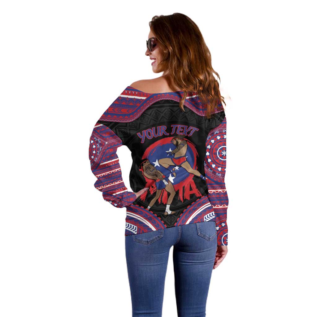 Personalised Samoa Mixed Martial Arts Off Shoulder Sweater Flying Knee Of Samoan DT05 - Polynesian Pride