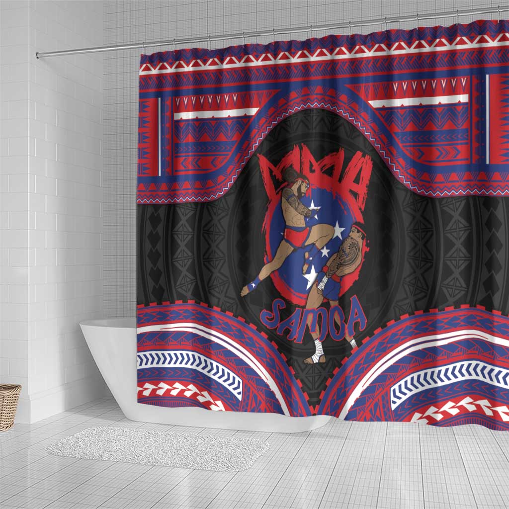 Samoa Mixed Martial Arts Shower Curtain Flying Knee Of Samoan - Polynesian Pride