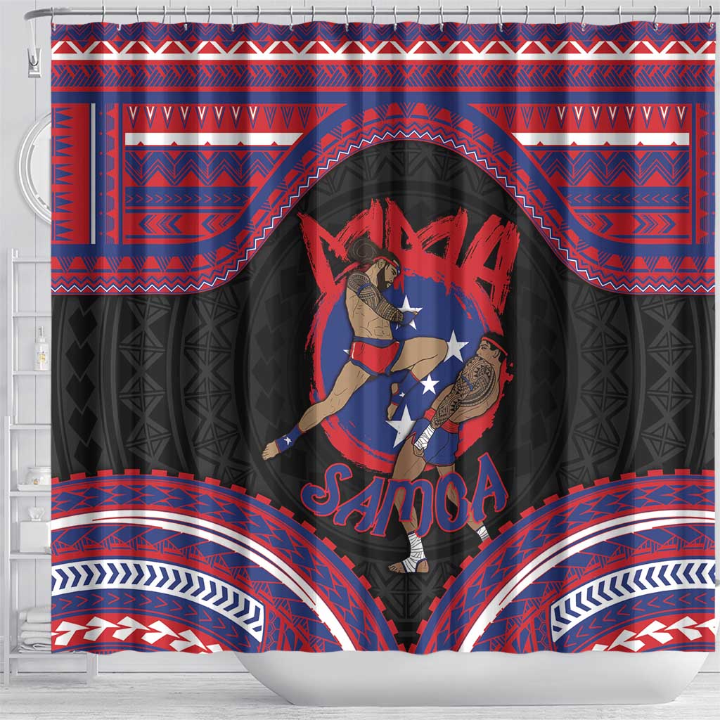 Samoa Mixed Martial Arts Shower Curtain Flying Knee Of Samoan - Polynesian Pride