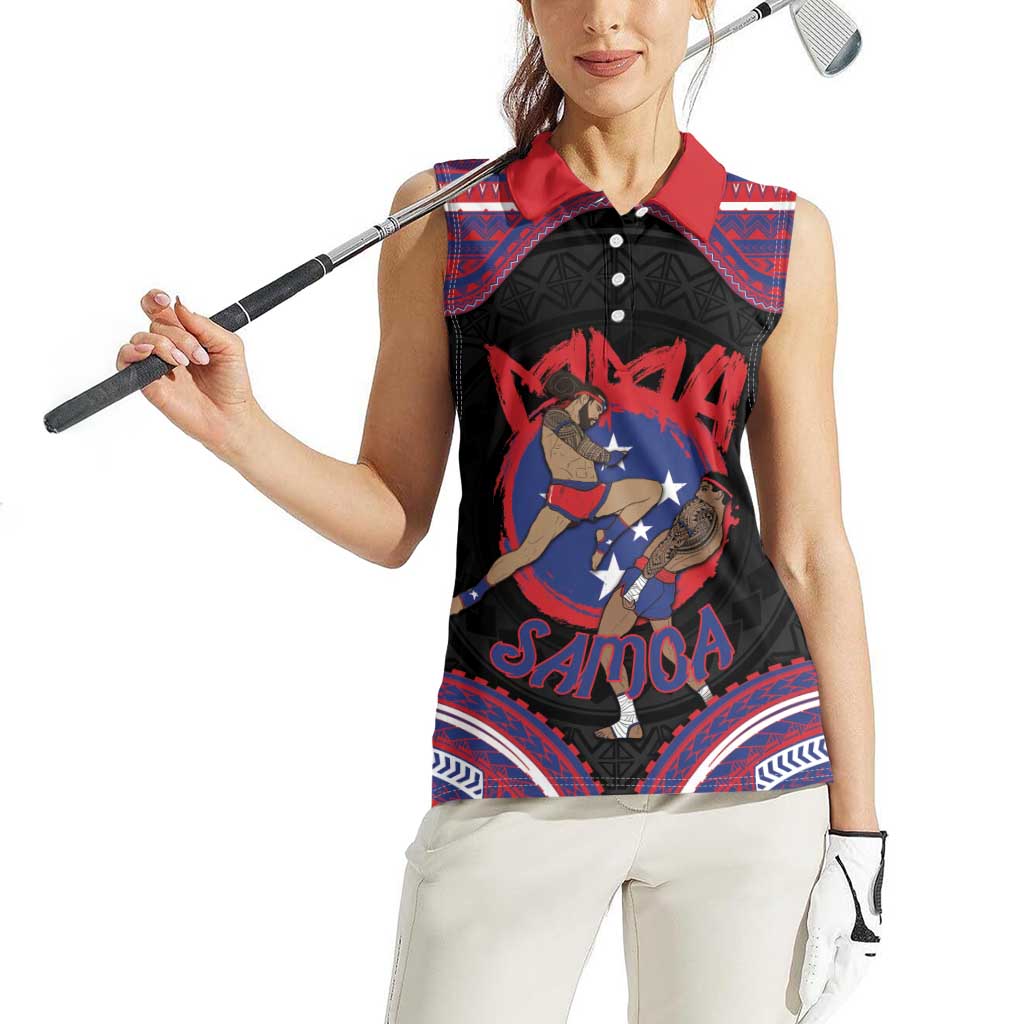 Personalised Samoa Mixed Martial Arts Women Sleeveless Polo Shirt Flying Knee Of Samoan - Polynesian Pride