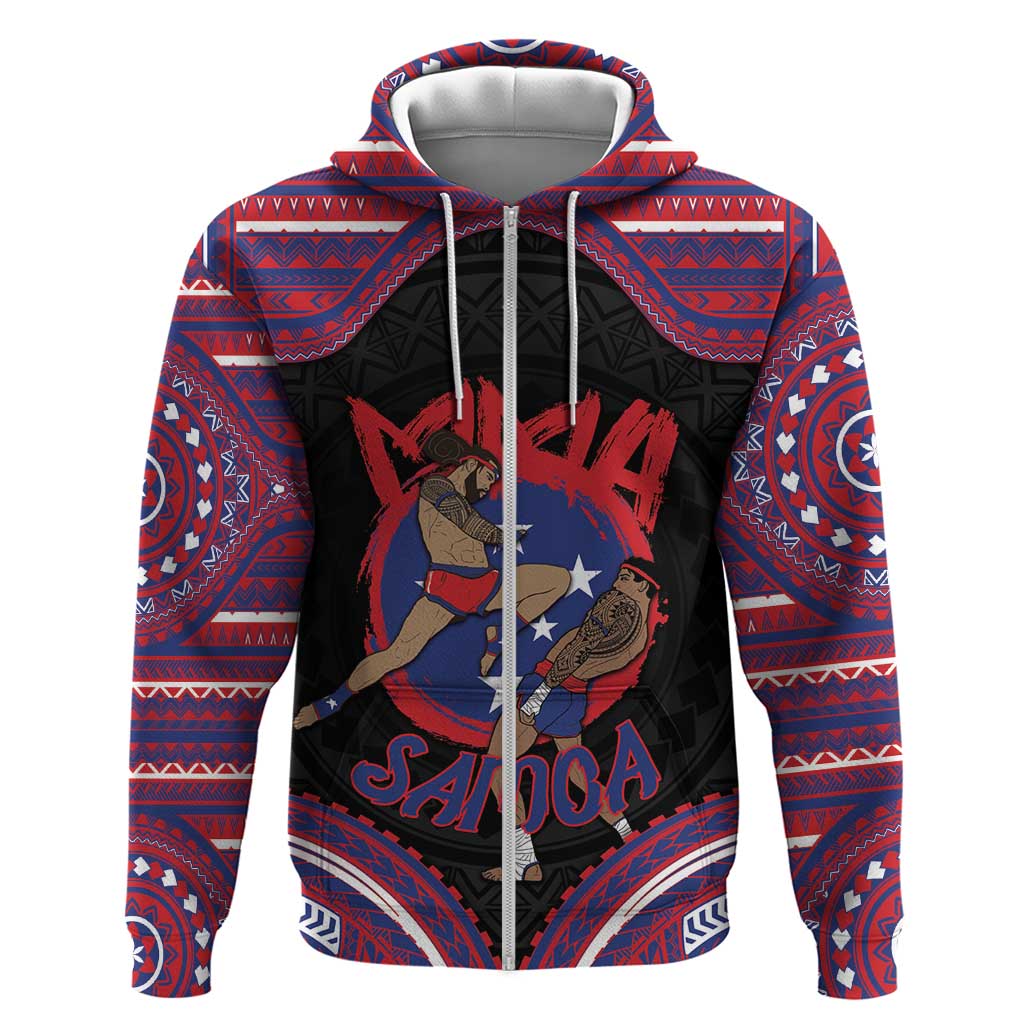 Personalised Samoa Mixed Martial Arts Zip Hoodie Flying Knee Of Samoan - Polynesian Pride