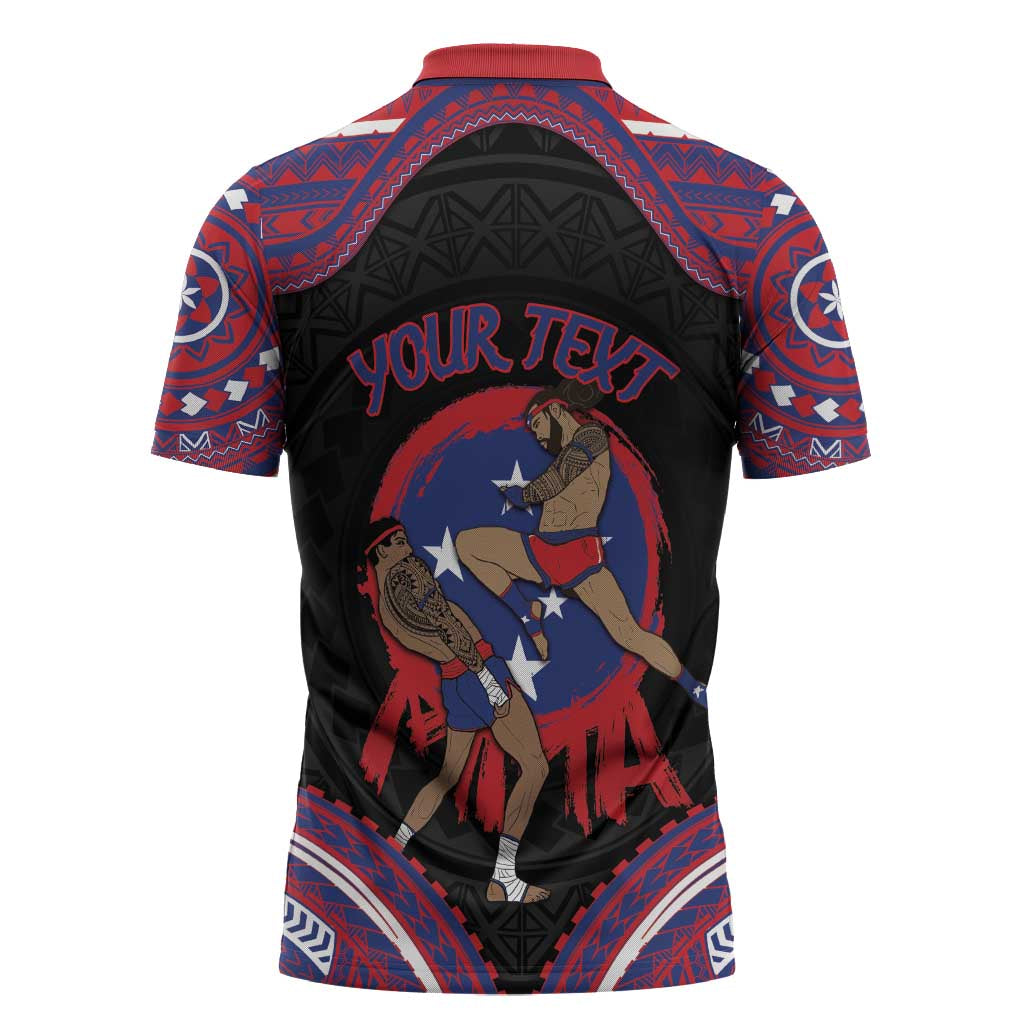 Personalised Samoa Mixed Martial Arts Zipper Polo Shirt Flying Knee Of Samoan - Polynesian Pride