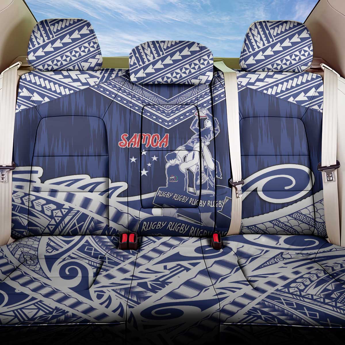 Samoa Rugby Back Car Seat Cover Pacific Warrior Glory DT05 One Size Navy - Polynesian Pride