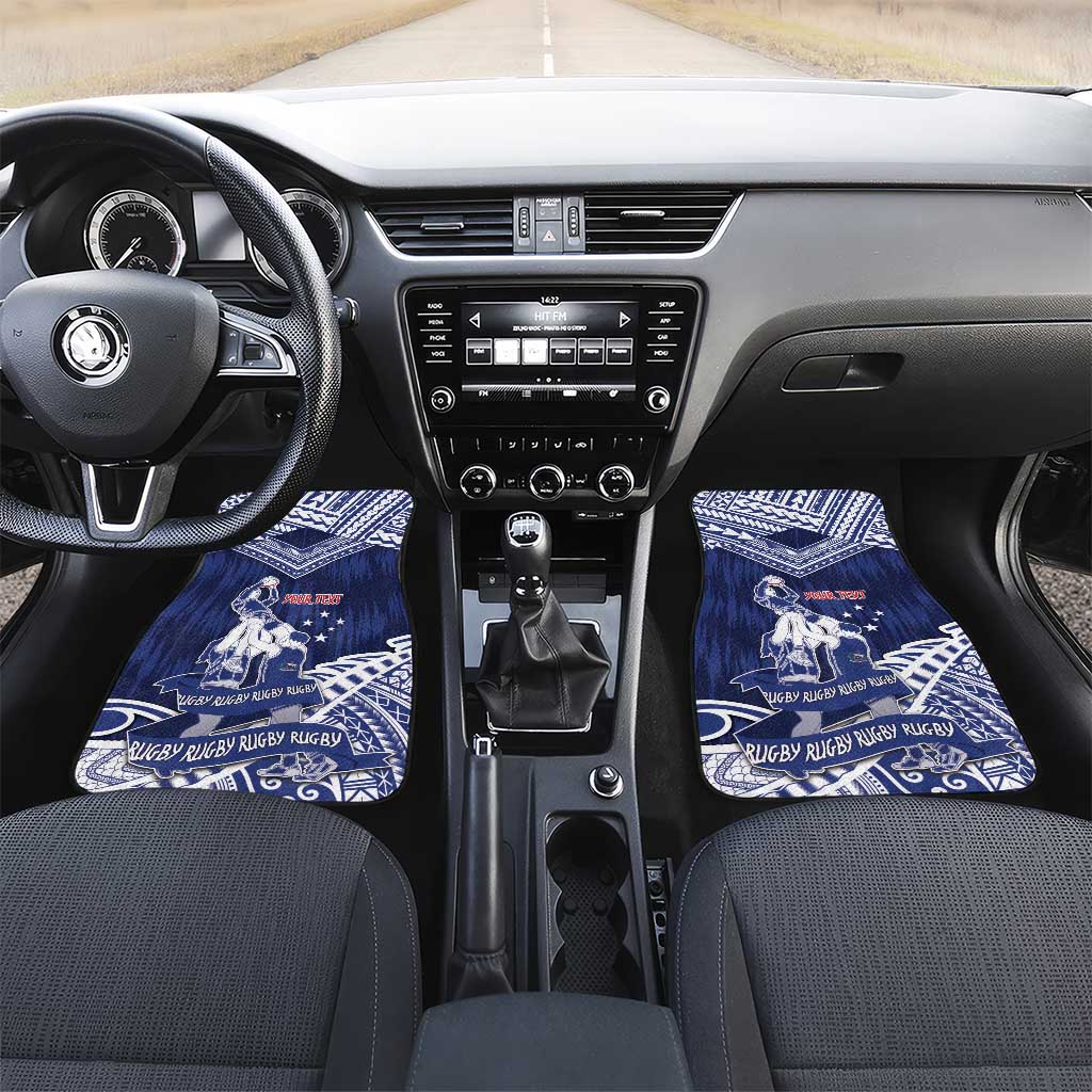 Personalised Samoa Rugby Car Mats Pacific Warrior Glory DT05 Set 2pcs - Front Navy - Polynesian Pride